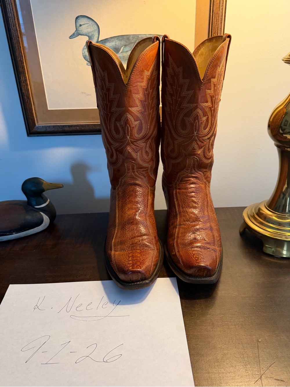 Lucchese Brown Western Cowboy Boots with Detailed Stitching